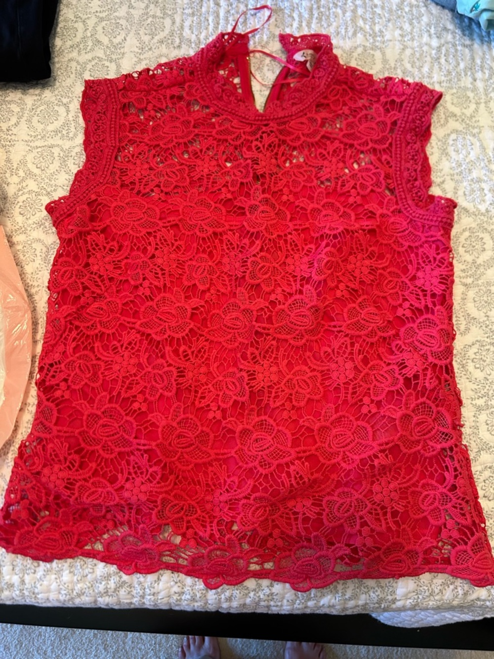 Nanette Lepore Red Floral Lace Sleeveless Top